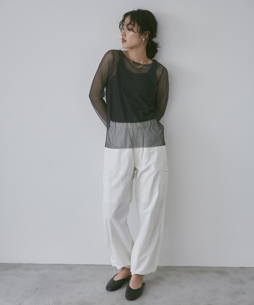 hunch（ハンチ）の「【WEB限定/別注】リバーシブルパワーネット クルーネックシアートップス（Tシャツ/カットソー・レディース・ベージュ系その他/ダークグリーン系/ブラック系その他・FREE）」の6枚目の写真