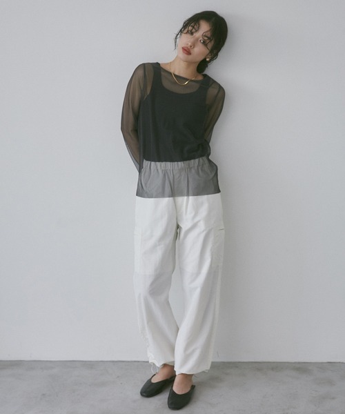 hunch（ハンチ）の「【WEB限定/別注】リバーシブルパワーネット クルーネックシアートップス（Tシャツ/カットソー・レディース・ベージュ系その他/ダークグリーン系/ブラック系その他・FREE）」の7枚目の写真