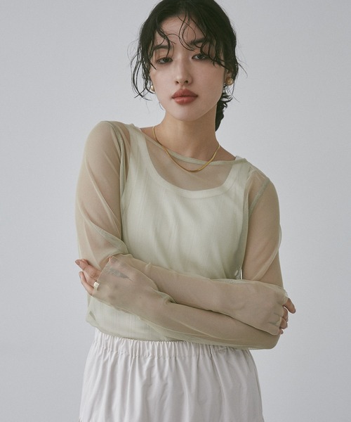 hunch（ハンチ）の「【WEB限定/別注】リバーシブルパワーネット クルーネックシアートップス（Tシャツ/カットソー・レディース・ベージュ系その他/ダークグリーン系/ブラック系その他・FREE）」の8枚目の写真