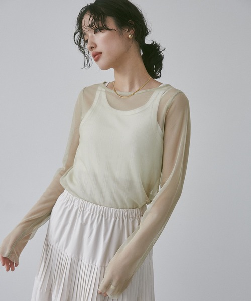 hunch（ハンチ）の「【WEB限定/別注】リバーシブルパワーネット クルーネックシアートップス（Tシャツ/カットソー・レディース・ベージュ系その他/ダークグリーン系/ブラック系その他・FREE）」の9枚目の写真