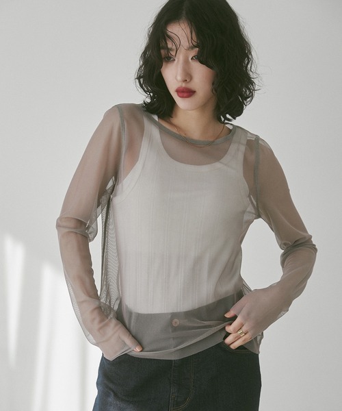 hunch（ハンチ）の「【WEB限定/別注】リバーシブルパワーネット クルーネックシアートップス（Tシャツ/カットソー・レディース・ベージュ系その他/ダークグリーン系/ブラック系その他・FREE）」の12枚目の写真