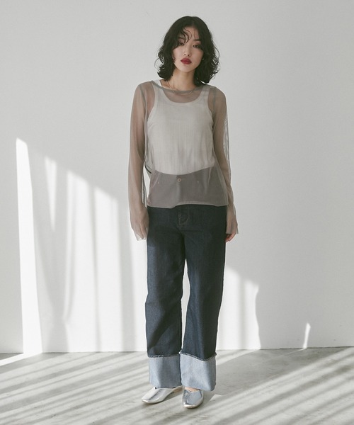 hunch（ハンチ）の「【WEB限定/別注】リバーシブルパワーネット クルーネックシアートップス（Tシャツ/カットソー・レディース・ベージュ系その他/ダークグリーン系/ブラック系その他・FREE）」の14枚目の写真