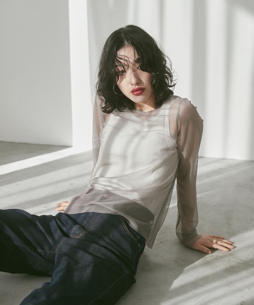 hunch（ハンチ）の「【WEB限定/別注】リバーシブルパワーネット クルーネックシアートップス（Tシャツ/カットソー・レディース・ベージュ系その他/ダークグリーン系/ブラック系その他・FREE）」の16枚目の写真