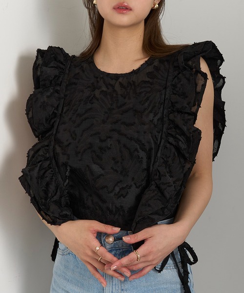 MAGASIN DE MODE Chou Chou(マガジンデモードシュシュ)の「【MAGASIN DE MODE Chou Chou】フリンジジャガードフリルジレ XNN※(ベスト・レディース・アイボリー/ブラック・FREE)」の18枚目の写真