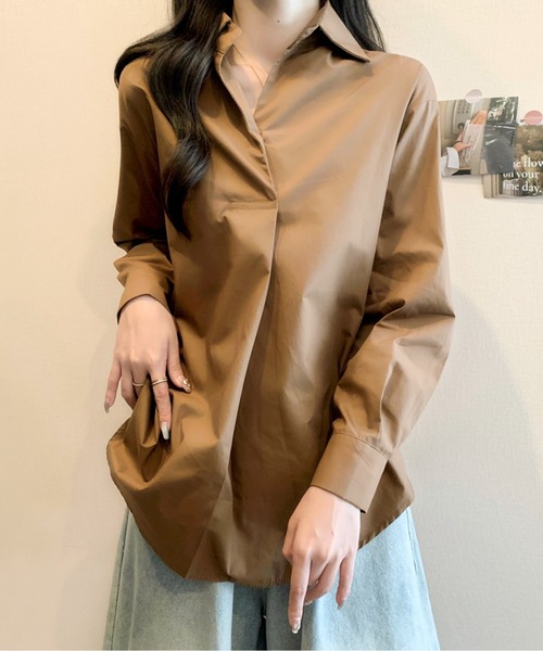 AMAJI(アマジ)の「フロントプリーツブラウス(シャツ/ブラウス・レディース・ホワイト/ブラウン・MEDIUM/LARGE)」の2枚目の写真