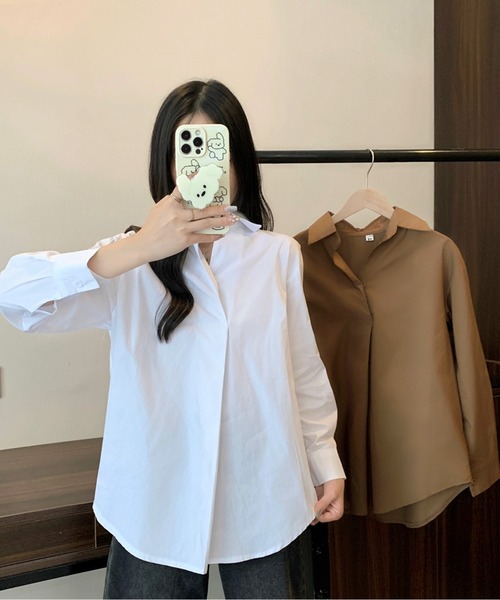 AMAJI(アマジ)の「フロントプリーツブラウス(シャツ/ブラウス・レディース・ホワイト/ブラウン・MEDIUM/LARGE)」の11枚目の写真