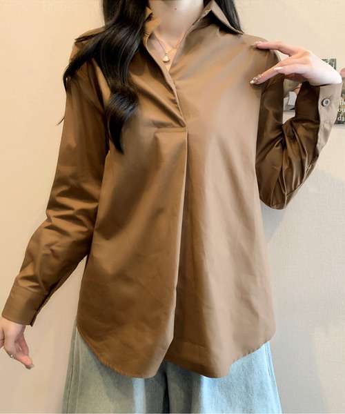 AMAJI(アマジ)の「フロントプリーツブラウス(シャツ/ブラウス・レディース・ホワイト/ブラウン・MEDIUM/LARGE)」の10枚目の写真