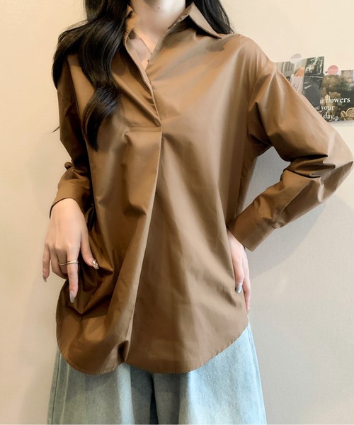 AMAJI(アマジ)の「フロントプリーツブラウス(シャツ/ブラウス・レディース・ホワイト/ブラウン・MEDIUM/LARGE)」の9枚目の写真