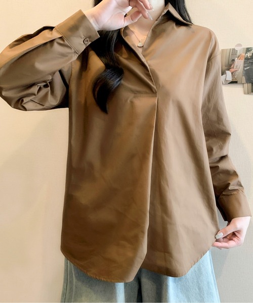 AMAJI(アマジ)の「フロントプリーツブラウス(シャツ/ブラウス・レディース・ホワイト/ブラウン・MEDIUM/LARGE)」の8枚目の写真