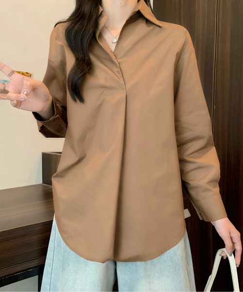AMAJI(アマジ)の「フロントプリーツブラウス(シャツ/ブラウス・レディース・ホワイト/ブラウン・MEDIUM/LARGE)」の7枚目の写真