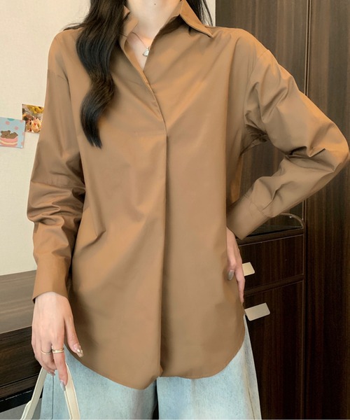 AMAJI(アマジ)の「フロントプリーツブラウス(シャツ/ブラウス・レディース・ホワイト/ブラウン・MEDIUM/LARGE)」の6枚目の写真
