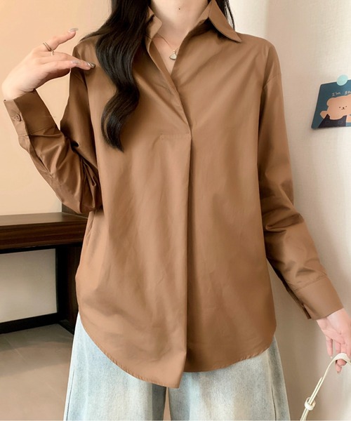 AMAJI(アマジ)の「フロントプリーツブラウス(シャツ/ブラウス・レディース・ホワイト/ブラウン・MEDIUM/LARGE)」の5枚目の写真