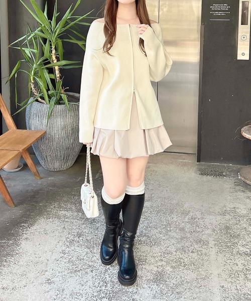 INGNI(イング)の「【WEB限定】オフショルジップニットカーディガン(ニット/セーター・レディース・オフホワイト/グレー/ブラック/ピンク・M)」の9枚目の写真