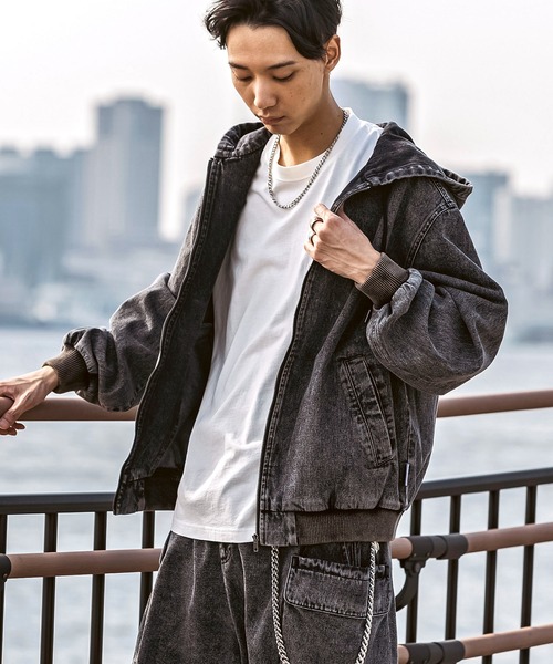 ILL'S（イルズ）の「【Labordi / ラボード】ツリーカモ柄 リアルツリー / デニム / ケミカル加工 ボックスシルエット フーディー ミリタリーフードジャケット メンズ レディース（デニムジャケット・メンズ・ブラック/ブラウン/グレー/ブラック系その他/カーキ/ホワイト・L/M）」の3枚目の写真