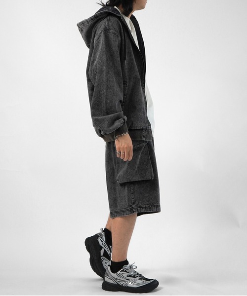 ILL'S（イルズ）の「【Labordi / ラボード】ツリーカモ柄 リアルツリー / デニム / ケミカル加工 ボックスシルエット フーディー ミリタリーフードジャケット メンズ レディース（デニムジャケット・メンズ・ブラック/ブラウン/グレー/ブラック系その他/カーキ/ホワイト・L/M）」の21枚目の写真