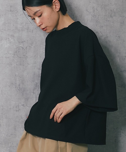 ANOTHER S(アナザーエス)の「モックネック半袖トップス(Tシャツ/カットソー・レディース・アイボリー/ブラック・M)」の7枚目の写真