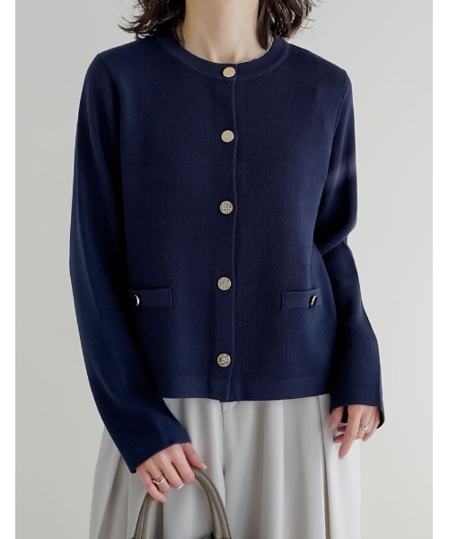 Re:EDIT（リエディ）の「[新色追加]メタリックボタンカーディガン（カーディガン/ボレロ・レディース・ブラック/アイボリー/グレー/ブルー/ネイビー/モカ/イエロー/レッド/ピンク・MEDIUM/LARGE）」の5枚目の写真