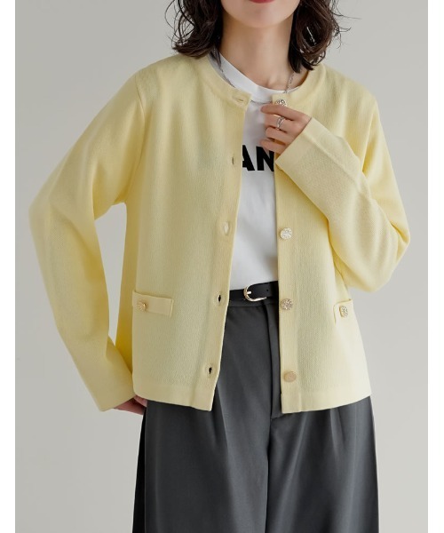 Re:EDIT（リエディ）の「[新色追加]メタリックボタンカーディガン（カーディガン/ボレロ・レディース・ブラック/アイボリー/グレー/ブルー/ネイビー/モカ/イエロー/レッド/ピンク・MEDIUM/LARGE）」の7枚目の写真