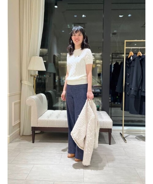 BROOKS BROTHERS（ブルックスブラザーズ）の「スーピマコットン GFロゴ ケーブル ショートスリーブセーター（ニット/セーター・レディース・ライトブルー/ホワイト/ネイビー・LARGE/SMALL/X-SMALL/MEDIUM）」の5枚目の写真