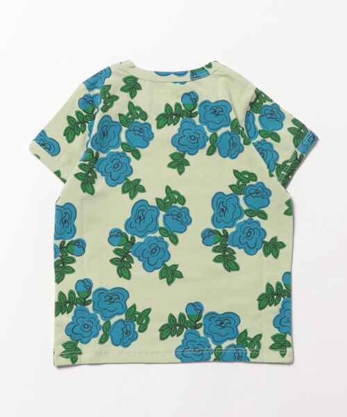 Mini Rodini(ミニロディーニ)の「mini rodini / ブルーローズ柄Tシャツ(Tシャツ/カットソー・キッズ・グリーン・104/110/92/98/80/86)」の2枚目の写真