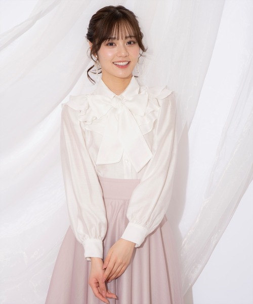 WILLSELECTION（ウィルセレクション）の「ギャザーフリルボウタイブラウス（シャツ/ブラウス・レディース・ピンク/オフホワイト/アイボリー・FREE）」の2枚目の写真