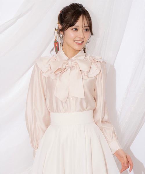 WILLSELECTION（ウィルセレクション）の「ギャザーフリルボウタイブラウス（シャツ/ブラウス・レディース・ピンク/オフホワイト/アイボリー・FREE）」の3枚目の写真