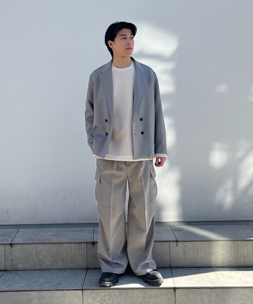 STUDIOUS ストライプ テーラードジャケット グレー jacket-02016 オーバーサイズ ピンストライプ テーラード