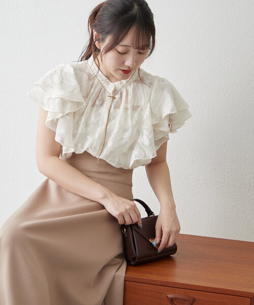 Another Branch olive des olive（アナザーブランチオリーブデオリーブ）の「【ON・OFFつかえる！】袖フリルジャガードブラウス（シャツ/ブラウス・レディース・ブルー系その他/アイボリー/ミント/ネイビー/オレンジ系その他2/ブラック・FREE）」の9枚目の写真