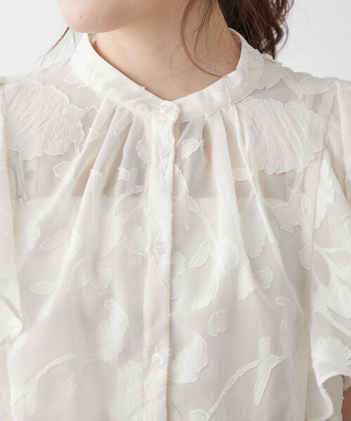 未使用★ ohga FLEUR ブラウス　ホワイト フリル半袖トップス　フリー yto24030512.jpg