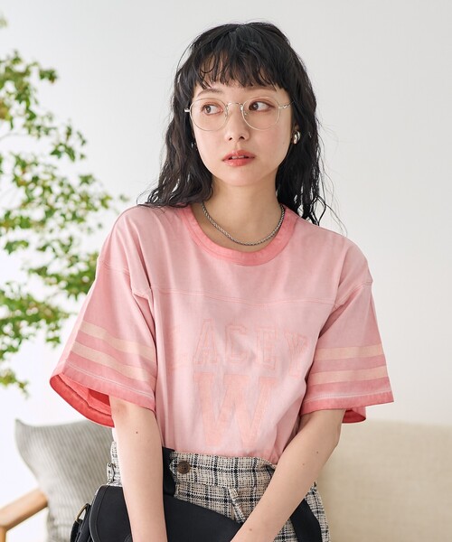FREAK'S STORE(フリークスストア)の「フットボール 加工Tシャツ(Tシャツ/カットソー・レディース・ピンク/ブルー・フリ-)」の2枚目の写真
