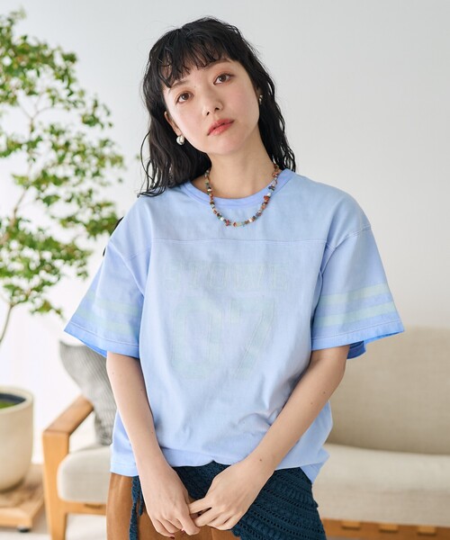 FREAK'S STORE(フリークスストア)の「フットボール 加工Tシャツ(Tシャツ/カットソー・レディース・ピンク/ブルー・フリ-)」の1枚目の写真