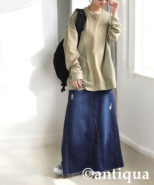 antiqua(アンティカ)の「ドッキングトップス(Tシャツ/カットソー・レディース・ブラック/カーキ/ネイビー・ONESIZE)」の12枚目の写真