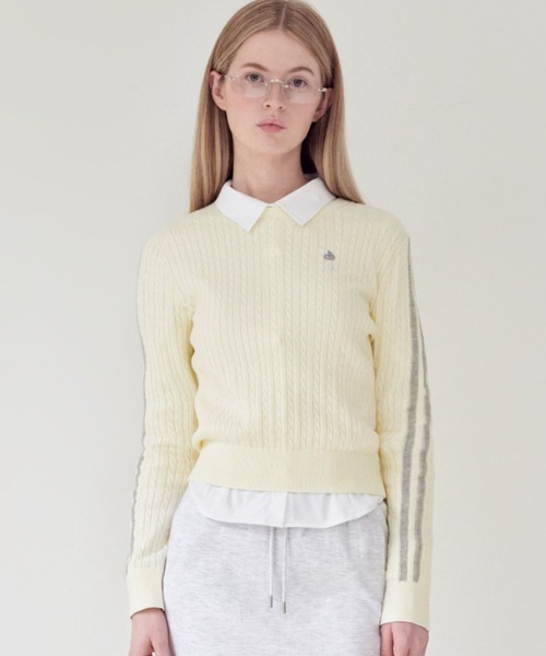 KIRSH(キルシー)の「KIRSH PLAIN LINE POINT CABLE KNIT キルシー プレイン ラインポイント ケーブルニット(ニット/セーター・レディース・グレー/ネイビー/アイボリー・ONE SIZE)」の5枚目の写真