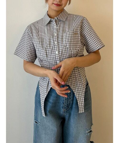 CALNAMUR(カルナムール)の「CORSET LIKE GINGHAM CHECK SHIRTS/コルセットライクギンガムチェックシャツ(シャツ/ブラウス・レディース・レッド/ブラック/グレー・FREE)」の9枚目の写真