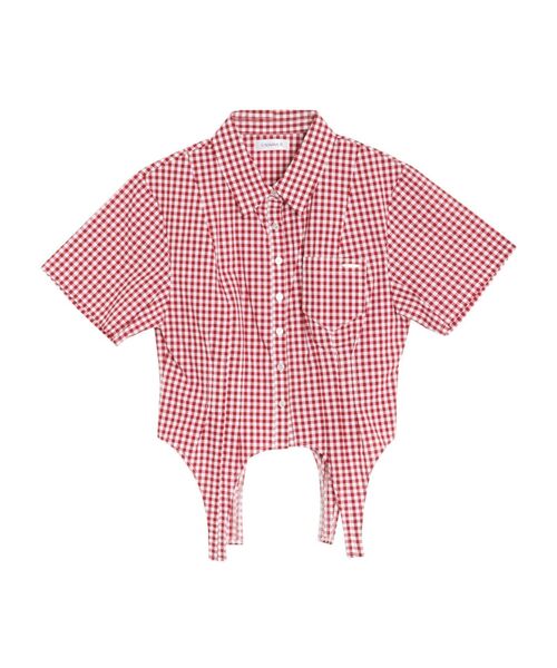CALNAMUR(カルナムール)の「CORSET LIKE GINGHAM CHECK SHIRTS/コルセットライクギンガムチェックシャツ(シャツ/ブラウス・レディース・レッド/ブラック/グレー・FREE)」の3枚目の写真