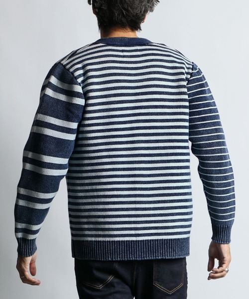 The DUFFER of ST.GEORGE（ザダファーオブセントジョージ）の「[INDIGO LABEL] INDIGO STRIPE＆BORDER CARDIGAN：インディゴ ボーダー ストライプ カーディガン（カーディガン/ボレロ・メンズ・インディゴブルー/ダークインディゴブルー・MEDIUM/LARGE/X-LARGE）」の5枚目の写真