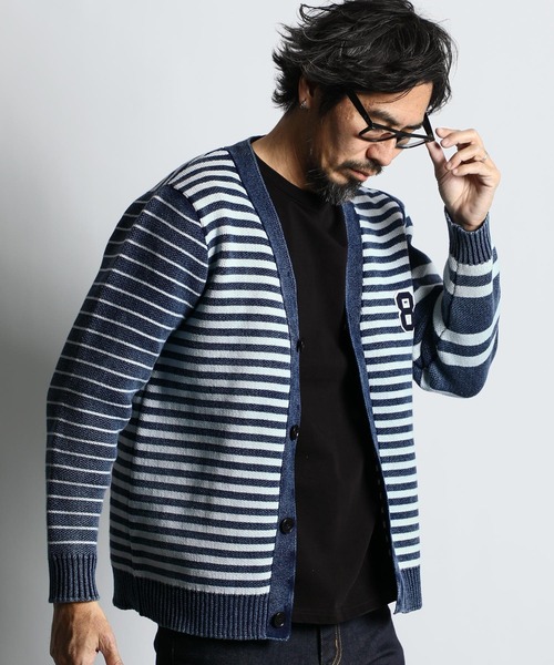 The DUFFER of ST.GEORGE（ザダファーオブセントジョージ）の「[INDIGO LABEL] INDIGO STRIPE＆BORDER CARDIGAN：インディゴ ボーダー ストライプ カーディガン（カーディガン/ボレロ・メンズ・インディゴブルー/ダークインディゴブルー・MEDIUM/LARGE/X-LARGE）」の3枚目の写真