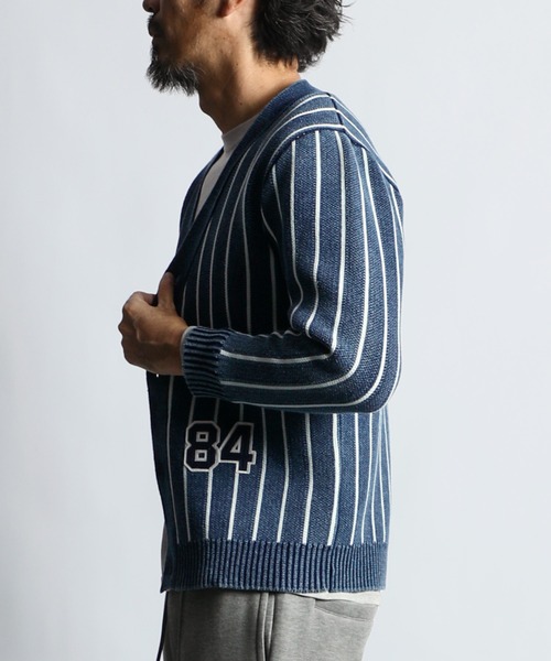 The DUFFER of ST.GEORGE（ザダファーオブセントジョージ）の「[INDIGO LABEL] INDIGO STRIPE＆BORDER CARDIGAN：インディゴ ボーダー ストライプ カーディガン（カーディガン/ボレロ・メンズ・インディゴブルー/ダークインディゴブルー・MEDIUM/LARGE/X-LARGE）」の8枚目の写真