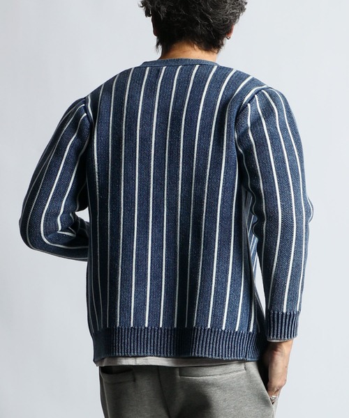 The DUFFER of ST.GEORGE（ザダファーオブセントジョージ）の「[INDIGO LABEL] INDIGO STRIPE＆BORDER CARDIGAN：インディゴ ボーダー ストライプ カーディガン（カーディガン/ボレロ・メンズ・インディゴブルー/ダークインディゴブルー・MEDIUM/LARGE/X-LARGE）」の9枚目の写真