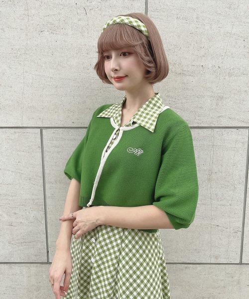 an another angelus（アンアナザーアンジェラス）の「レトロギンガムカチューシャ（カチューシャ・レディース・ホワイト×ブルー/ピンク/ホワイト×グリーン・FREE）」の4枚目の写真