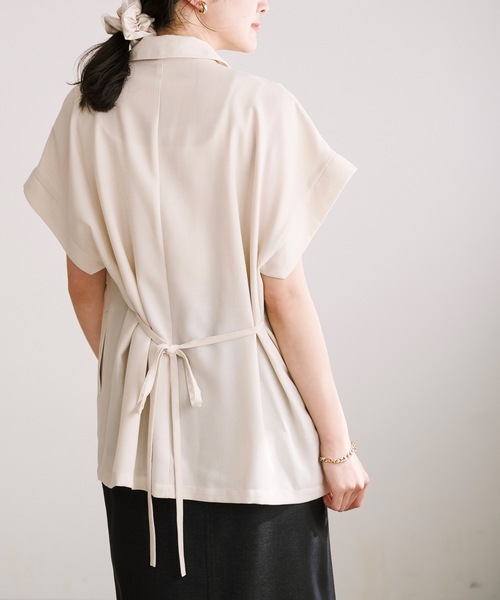 Emma Taylor（エマテイラー）の「リネンライクシアースリーブレスジャケット（テーラードジャケット・レディース・ブラック/ベージュ・FREE）」の5枚目の写真