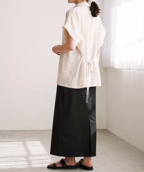 Emma Taylor（エマテイラー）の「リネンライクシアースリーブレスジャケット（テーラードジャケット・レディース・ブラック/ベージュ・FREE）」の9枚目の写真