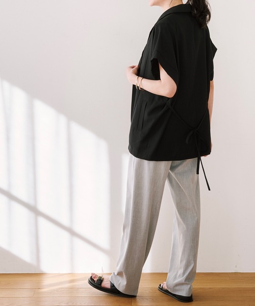 Emma Taylor（エマテイラー）の「リネンライクシアースリーブレスジャケット（テーラードジャケット・レディース・ブラック/ベージュ・FREE）」の15枚目の写真