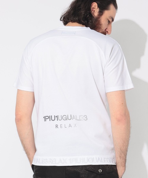 1piu1uguale3 RELAX(ウノピュウノウグァーレトレリラックス)の「1PIU1UGUALE3 RELAX (ウノ ピュ ウノ ウグァーレ トレ リラックス) 別注 裾&バックロゴ クルーネック 半袖 Tシャツ 1PRUST25119SZ(Tシャツ/カットソー・メンズ・ホワイト/ブラック・S/M/L/LL/2XL)」の2枚目の写真