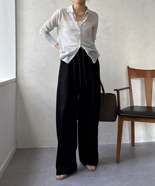 DouDou（ドゥドゥ）の「【華奢見え】シアー襟付ニット（ニット/セーター・レディース・ネイビー/グレー/ブルー・FREE）」の5枚目の写真