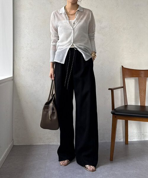 DouDou（ドゥドゥ）の「【華奢見え】シアー襟付ニット（ニット/セーター・レディース・ネイビー/グレー/ブルー・FREE）」の7枚目の写真