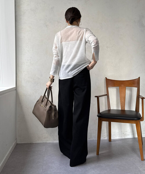 DouDou（ドゥドゥ）の「【華奢見え】シアー襟付ニット（ニット/セーター・レディース・ネイビー/グレー/ブルー・FREE）」の8枚目の写真