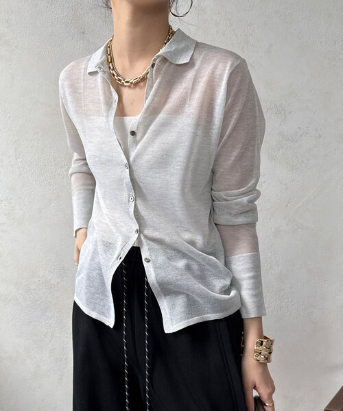 DouDou（ドゥドゥ）の「【華奢見え】シアー襟付ニット（ニット/セーター・レディース・ネイビー/グレー/ブルー・FREE）」の11枚目の写真