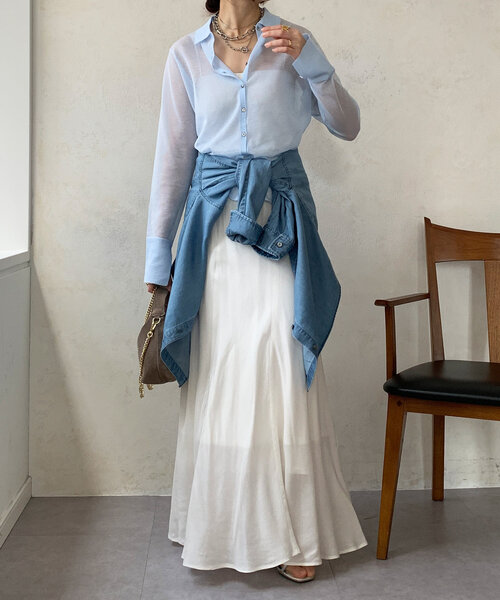 DouDou（ドゥドゥ）の「【華奢見え】シアー襟付ニット（ニット/セーター・レディース・ネイビー/グレー/ブルー・FREE）」の14枚目の写真