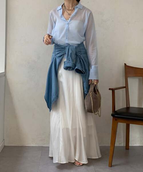 DouDou（ドゥドゥ）の「【華奢見え】シアー襟付ニット（ニット/セーター・レディース・ネイビー/グレー/ブルー・FREE）」の16枚目の写真